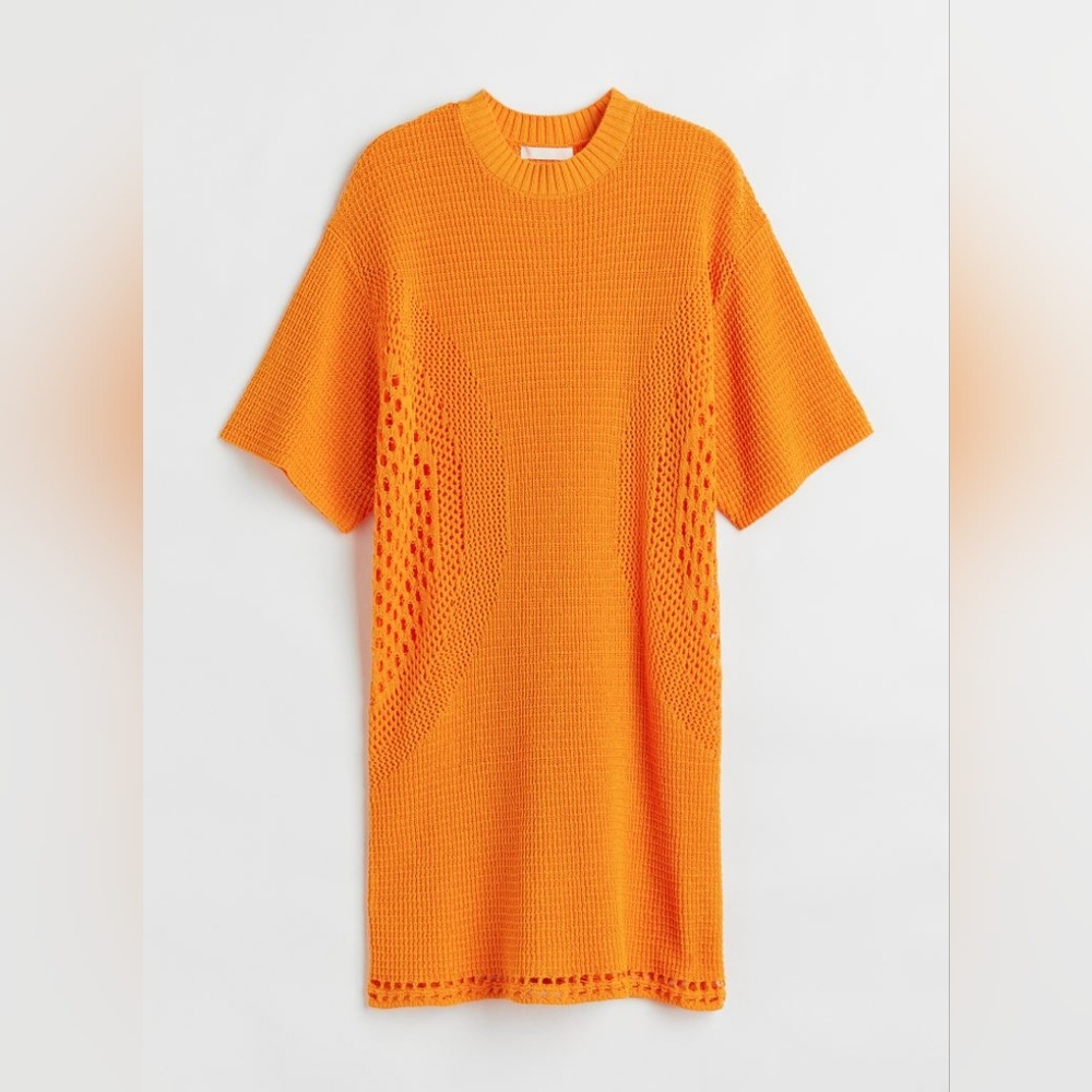 H & M Vibrant Orange Knit Mini Sweater Dress